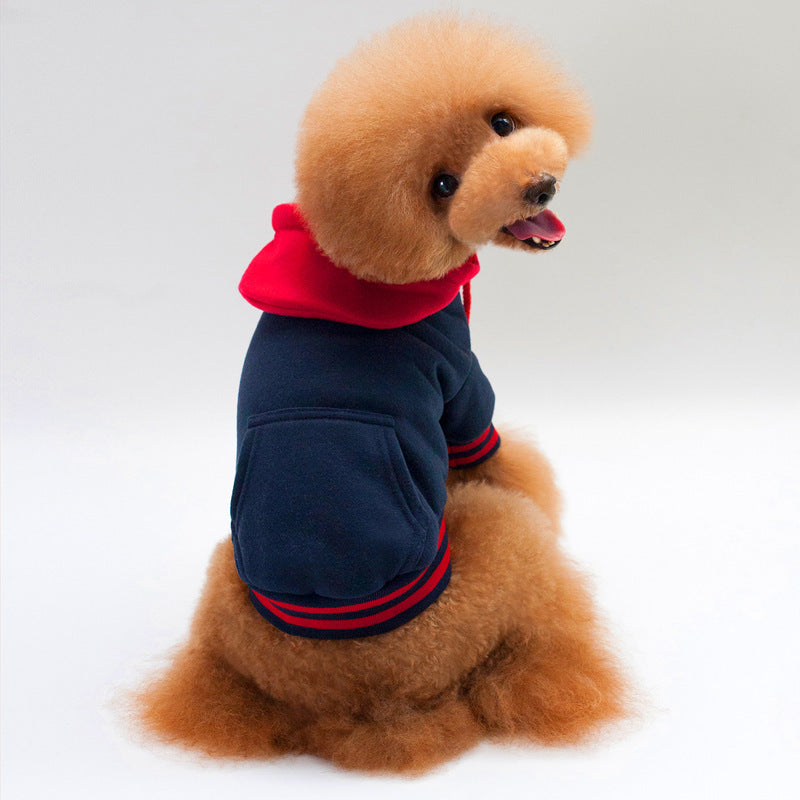 Premium Cotton Color-Block Dog Hoodie – Soft Fleece Pullover with Pocket for Small Pets