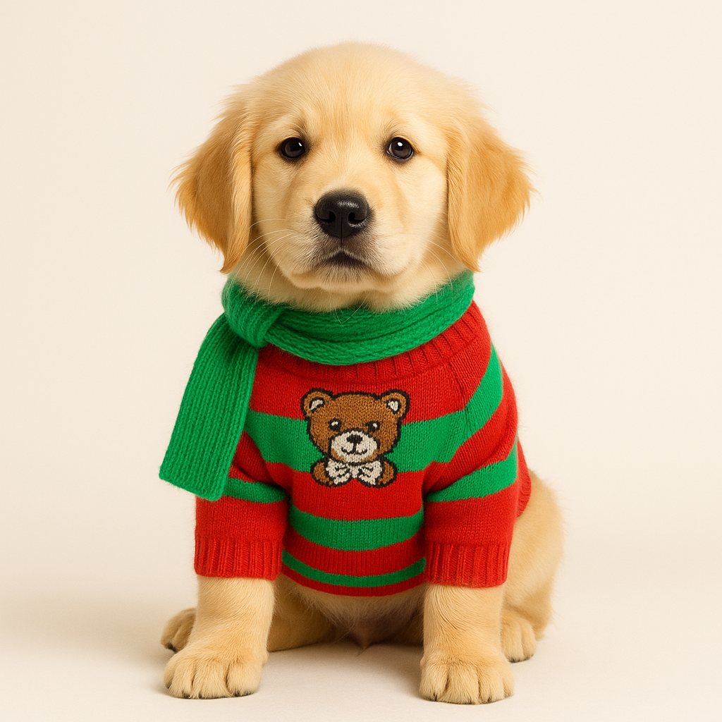 Holiday Dog Sweater Set w/ Scarf & Beret – Matching Christmas Outfit for Dogs & Cats