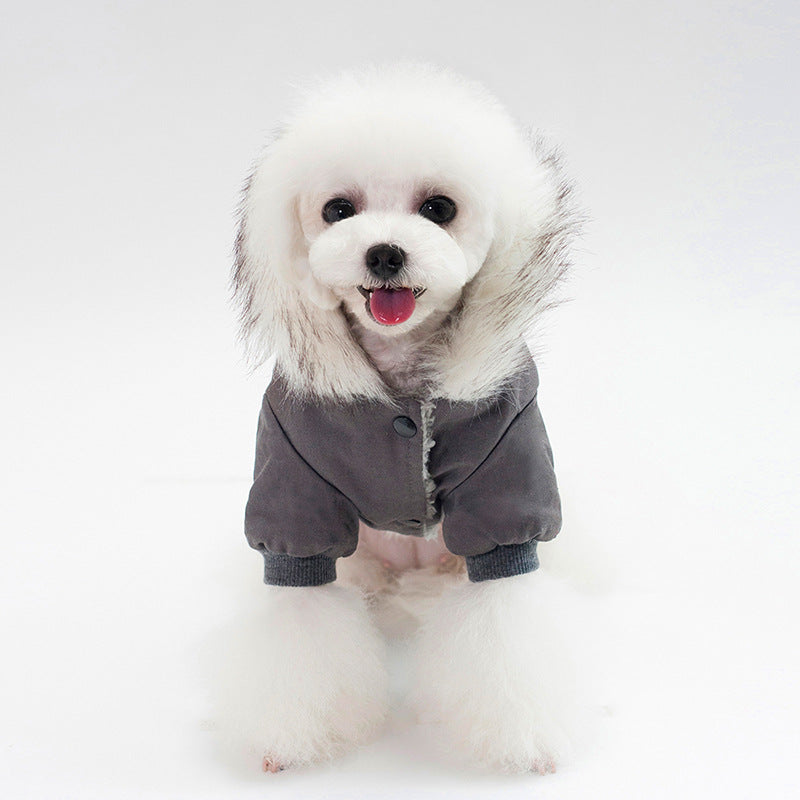 Faux-Fur Parka Dog Coat with Hood – Windproof Winter Jacket for Small & Medium Dogs