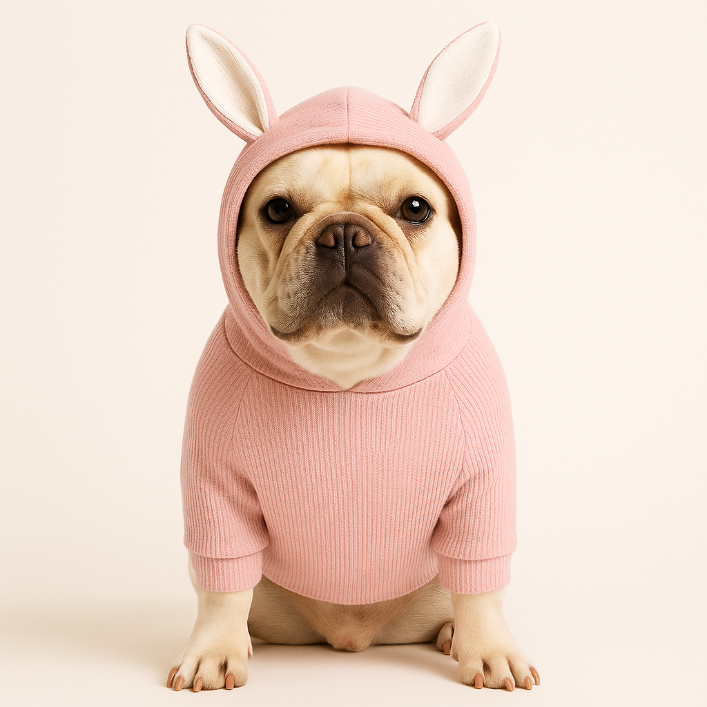 Bunny Ears Dog Hoodie – Lightweight Knit Pet Sweatshirt for Spring & Fall