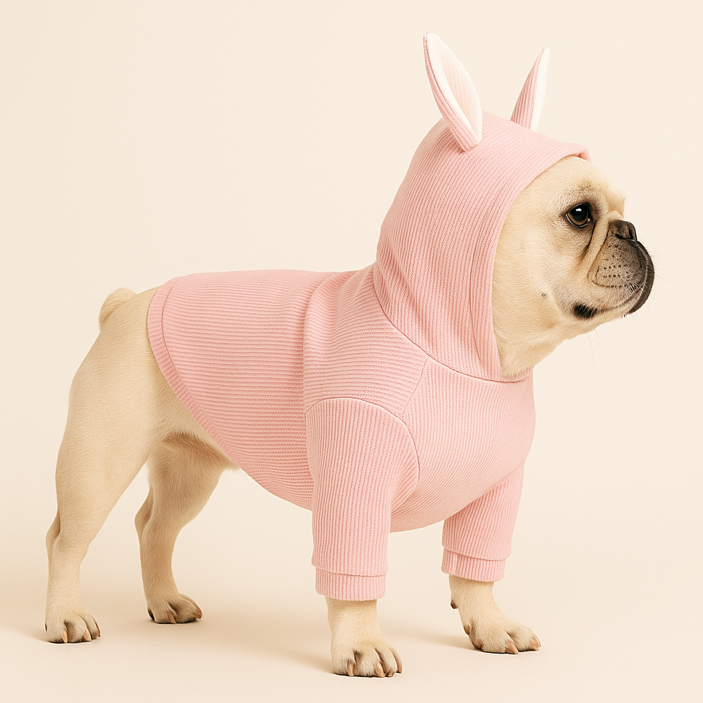 Bunny Ears Dog Hoodie – Lightweight Knit Pet Sweatshirt for Spring & Fall