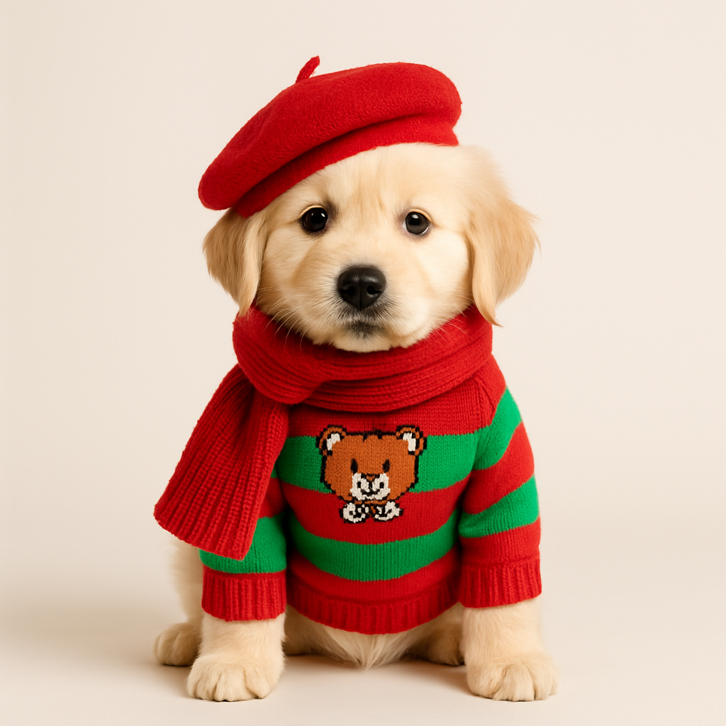 Pawfect Cause | Holiday Dog Sweater Set – Matching Christmas Outfit with Scarf & Beret