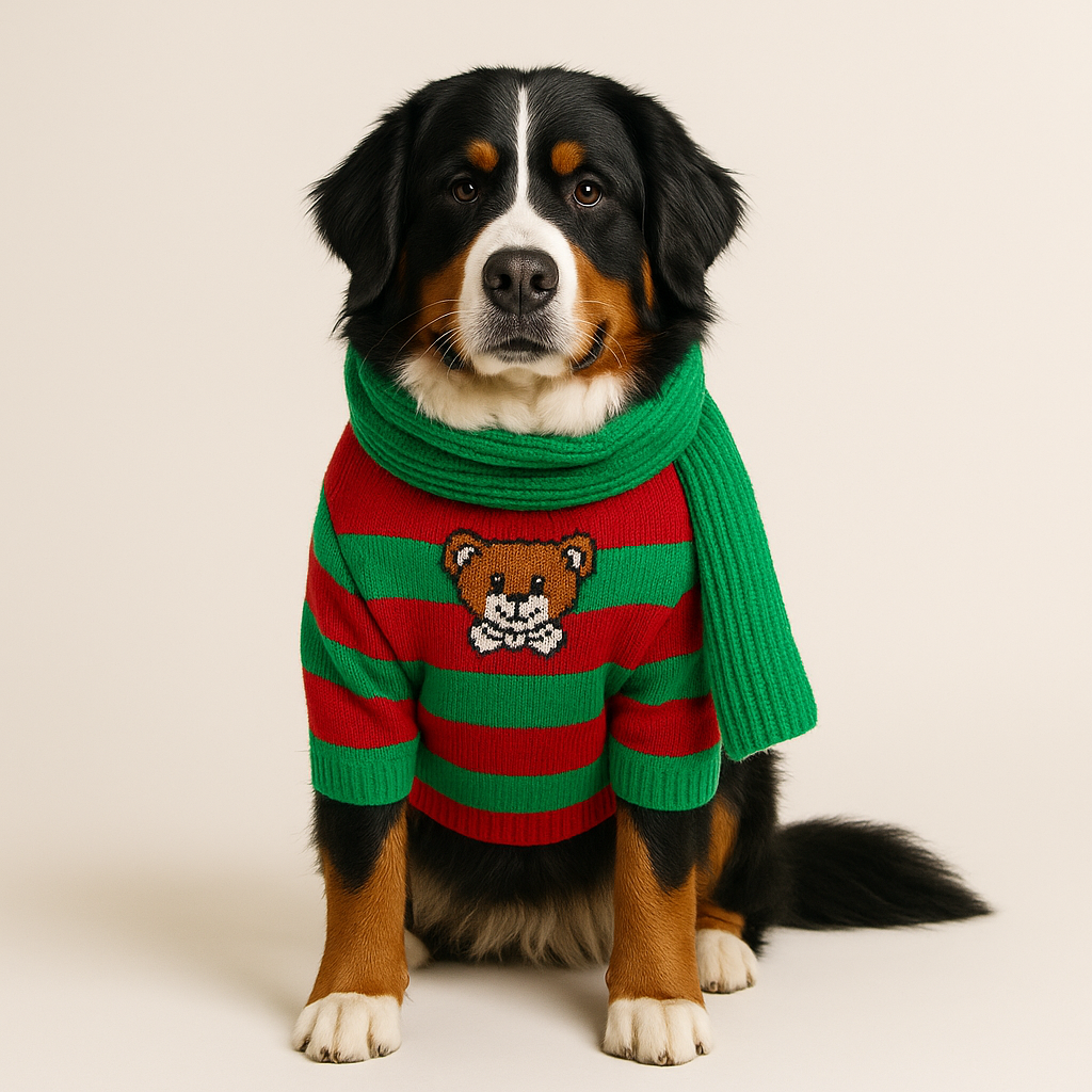 Pawfect Cause | Holiday Dog Sweater Set – Matching Christmas Outfit with Scarf & Beret